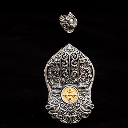 Buddhist Blessing 925 Sterling Silver Tibetan Zakiram Goddess of Wealth Dzi Bead Protection Necklace Pendant