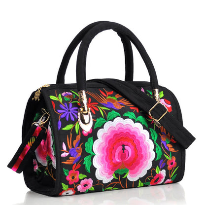 Buddhist Blessing Money Tree Peony Camellia Double-Sided Embroidery Canvas Shopping Purse Handbag Crossbody Bag
