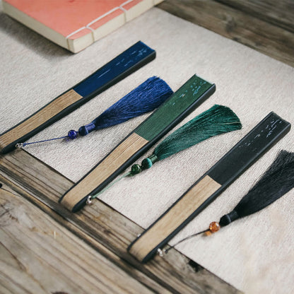 Buddhist Blessing Firefly Bamboo Leaves Pattern Tassels Handheld Bamboo Folding Fan