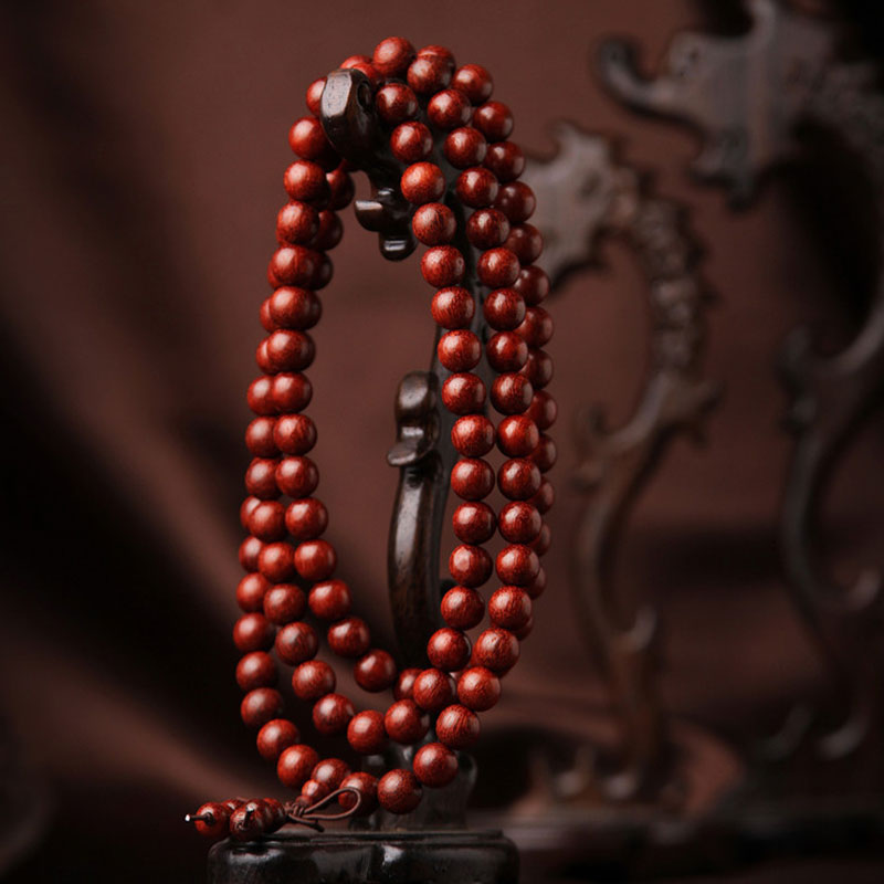 Buddhist Blessing Tibetan Small Leaf Red Sandalwood 108 Beads Mala Meditation Bracelet