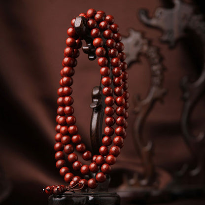 Buddhist Blessing Tibetan Small Leaf Red Sandalwood 108 Beads Mala Meditation Bracelet