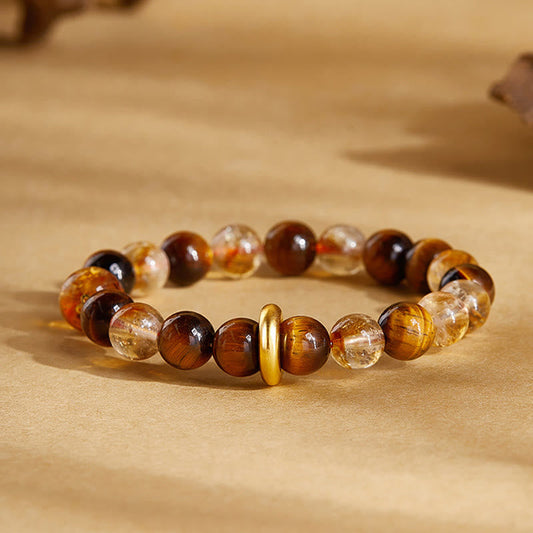 Buddhist Blessing 999 Sterling Silver Natural Citrine Tiger Eye Peace Buckle Protection Bracelet