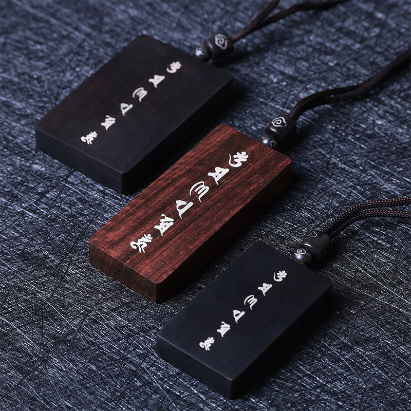 Buddhist Blessing 999 Sterling Silver Small Leaf Red Sandalwood Ebony Wood Om Mani Padme Hum Inlaid Protection Necklace Pendant