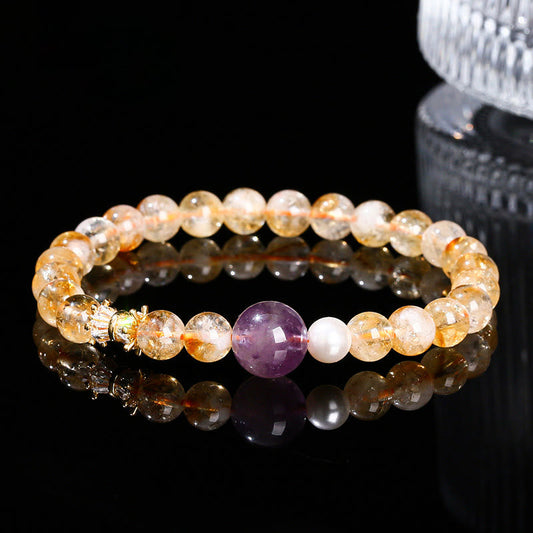 Buddhist Blessing Natural Citrine Amethyst Prosperity Bracelet