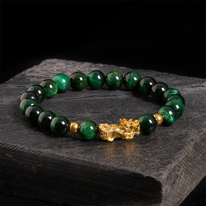 Buddhist Blessing Various Color Tiger Eye Beads Pixiu Wealth Courage Bracelet
