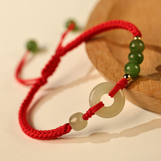 Buddhist Blessing Natural Hetian Jade Peace Buckle Red String Protection Luck Bracelet