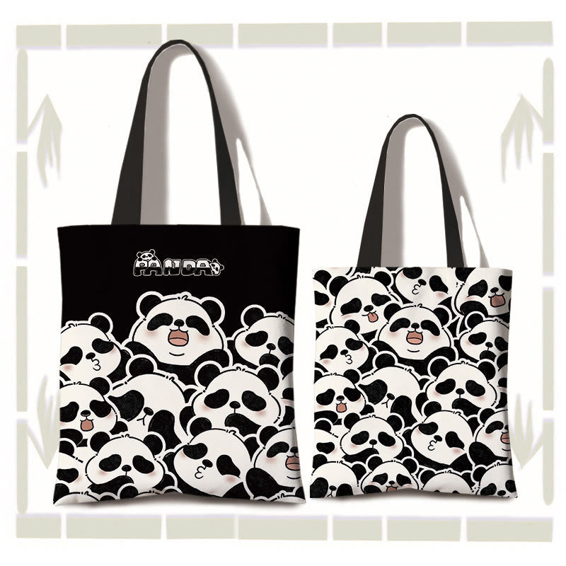 Buddhist Blessing Handmade Large Capacity Canvas Cute Panda Commuter Shopping Shoulder Bag