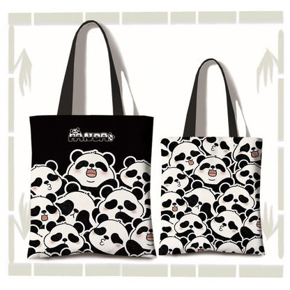 Buddhist Blessing Handmade Large Capacity Canvas Cute Panda Commuter Shopping Shoulder Bag