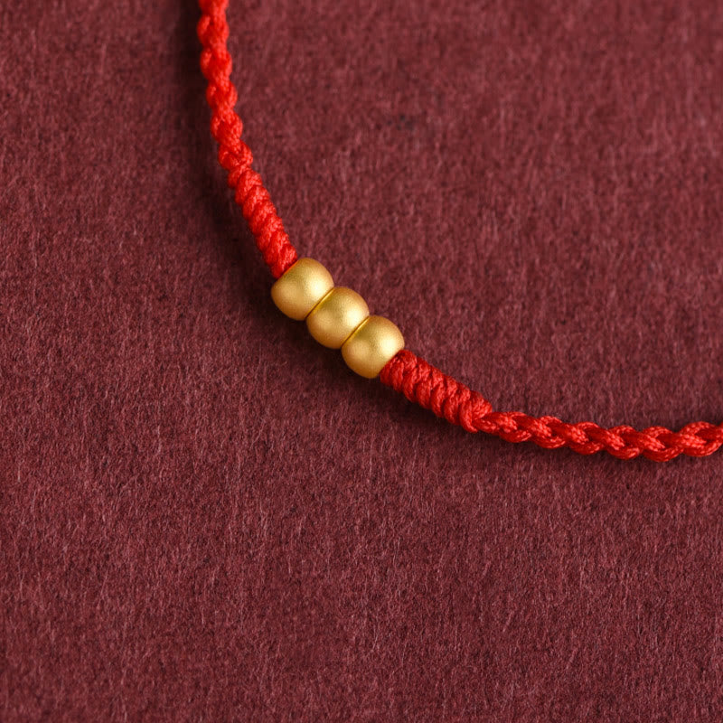Buddhist Blessing 999 Gold Mini Three Beads Design Handmade Luck Rope Bracelet Anklet
