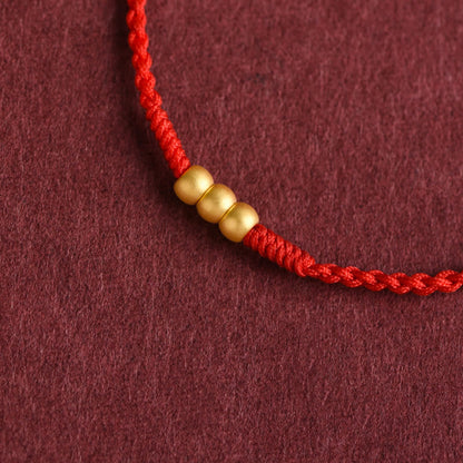 Buddhist Blessing 999 Gold Mini Three Beads Design Handmade Luck Rope Bracelet Anklet