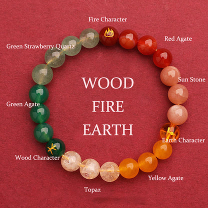 Buddhist Blessing Five Elements Various Agate Crystal Sun Stone Wisdom Bracelet
