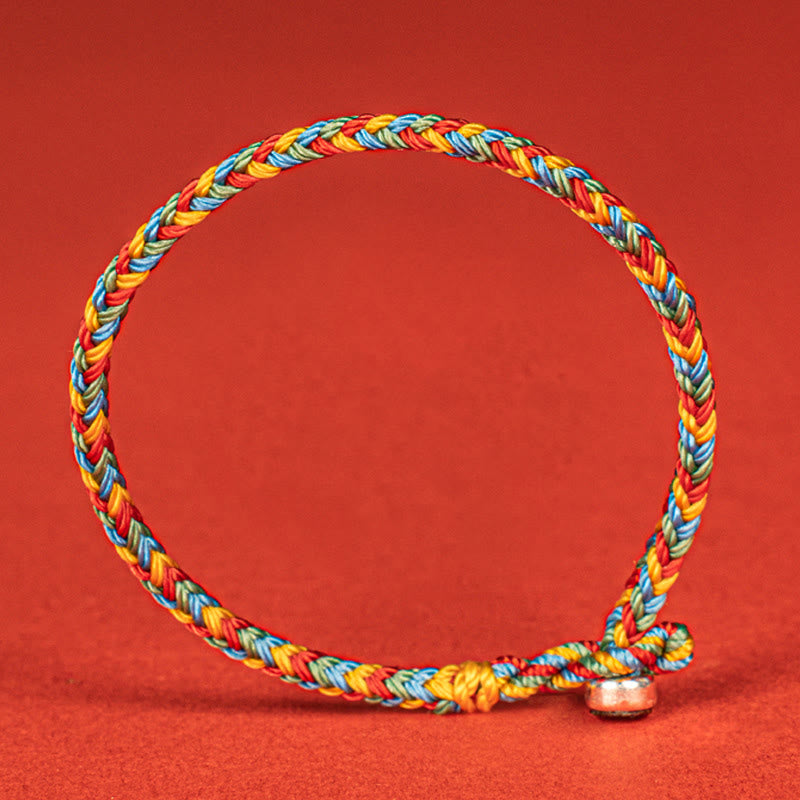 Buddhist Blessing 925 Sterling Silver Eight Thread Peace Knot Colorful Rope Luck Braided Bracelet
