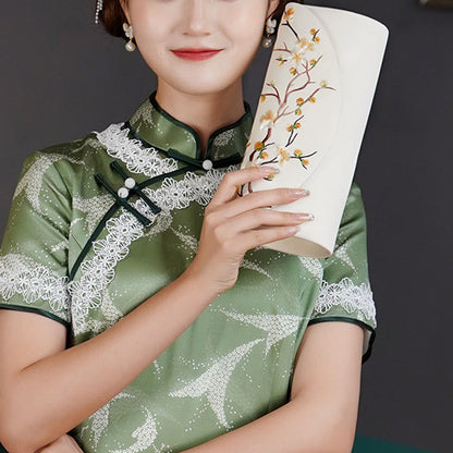 Buddhist Blessing Plum Bossom Tulip Su Embroidery Wedding Shopping Purse Handbag Crossbody Bag