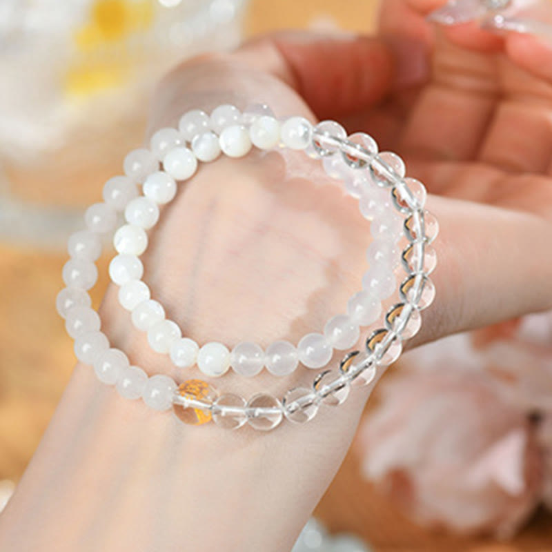 Buddhist Blessing Five Elements Various Agate Crystal Chalcedony White Crystal White Agate Luck Bracelet