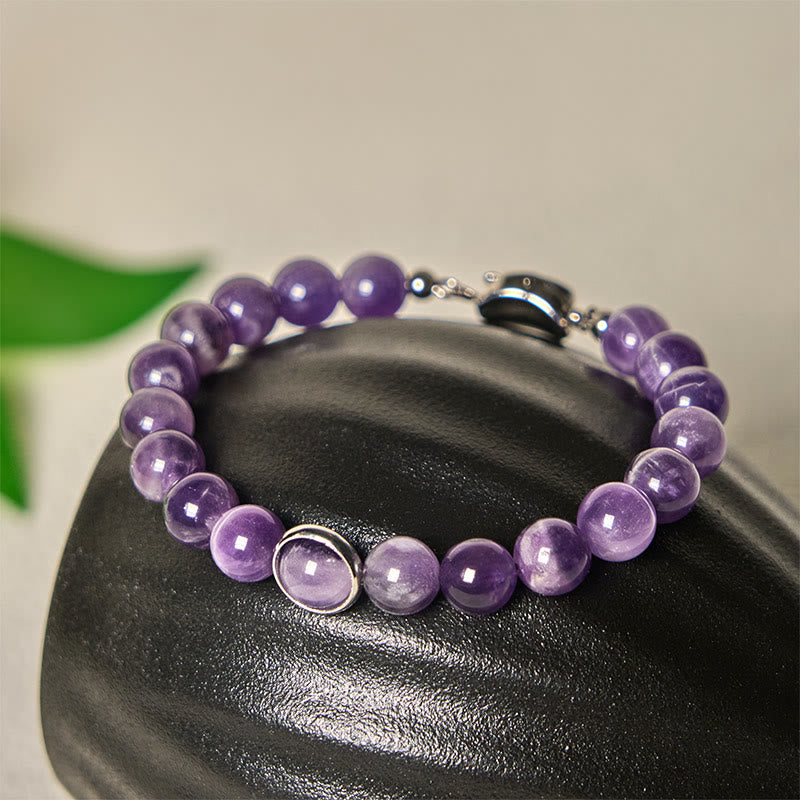 Buddhist Blessing Natural Amethyst Beads Balance Relieves Stress Buckle Bracelet