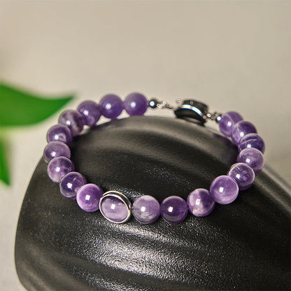 Buddhist Blessing Natural Amethyst Beads Balance Relieves Stress Buckle Bracelet