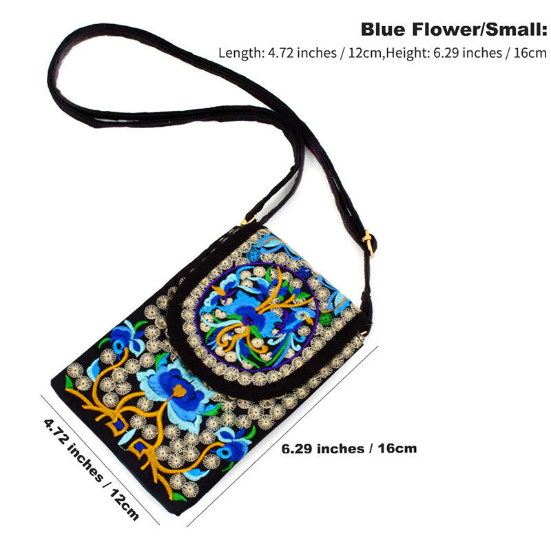 Buddhist Blessing Inula Flower Rose Embroidery Canvas Backpack Crossbody Bag