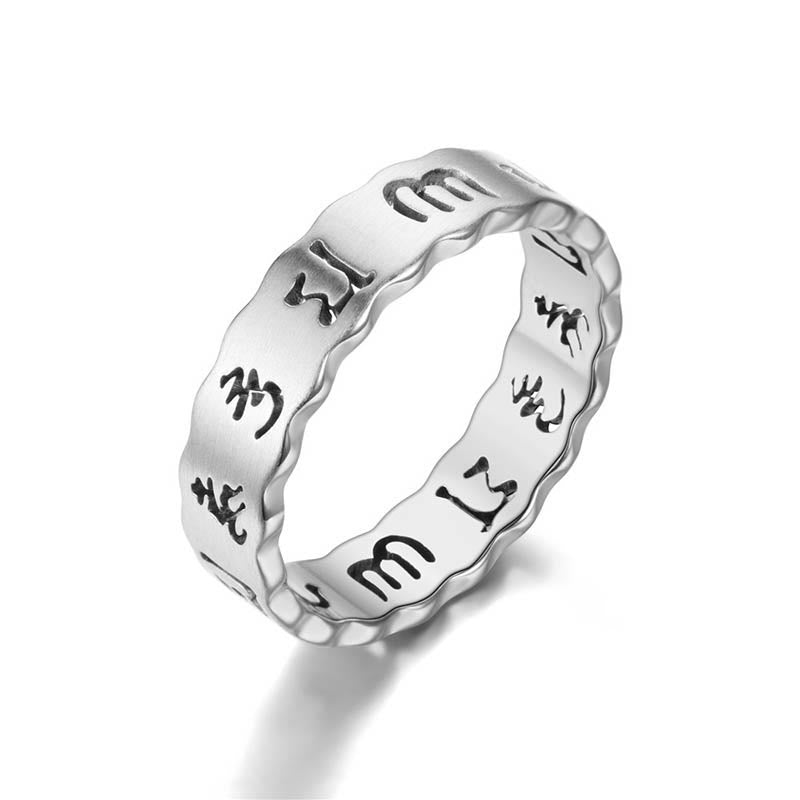 Buddhist Blessing Tibetan Hollow Om Mani Padme Hum Titanium Steel Balance Ring