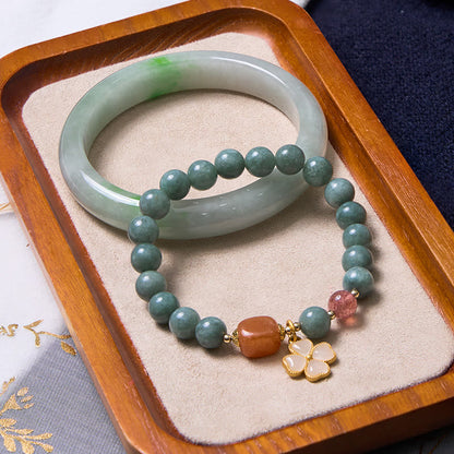 Buddhist Blessing Bring Good Luck Green Jade Bracelet Bangle Bundle