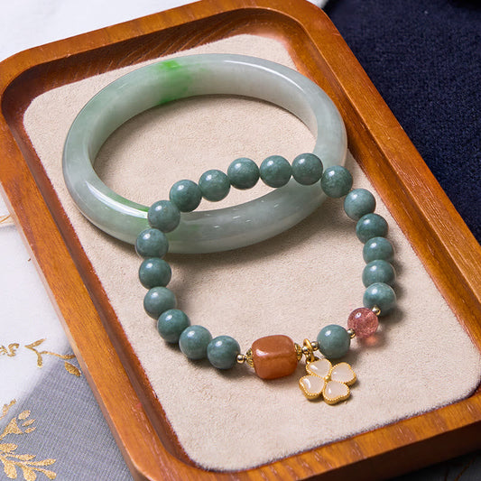 Buddhist Blessing Bring Good Luck Green Jade Bracelet Bangle Bundle