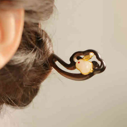 Buddhist Blessing Auspicious Cloud Sandalwood Rabbit Protection Hairpin