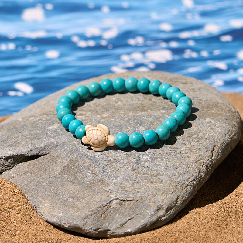 Buddhist Blessing Natural Stone Sea Turtle Turquoise Crackle Agate Wisdom Bracelet