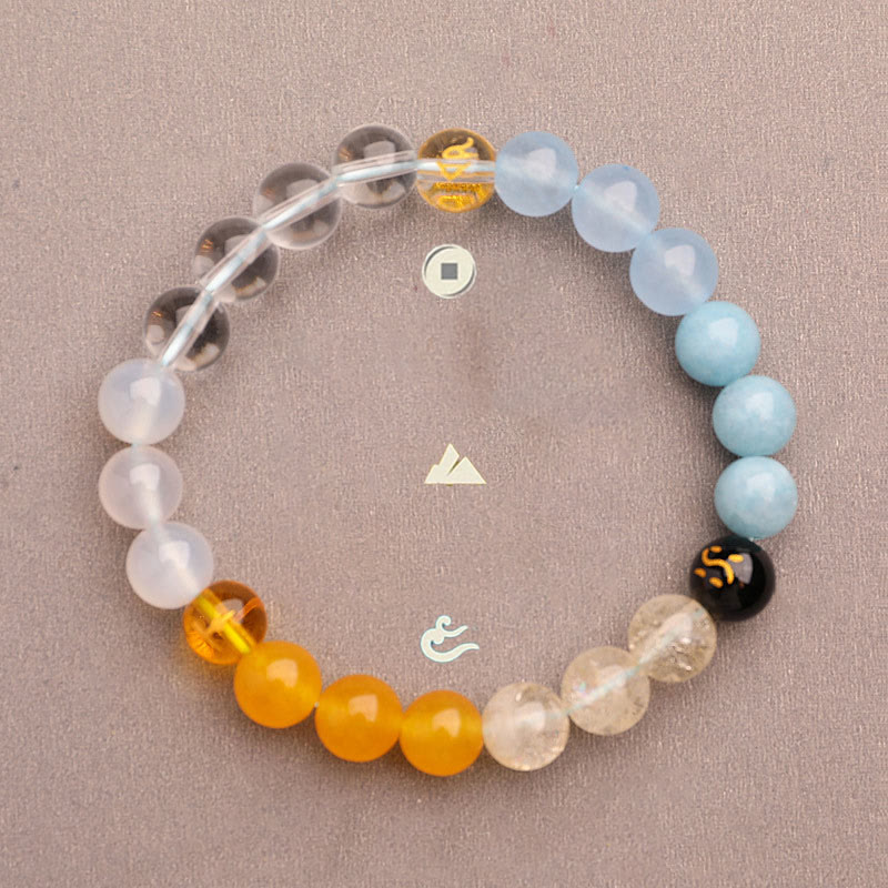 Buddhist Blessing Five Elements Various Agate Crystal Sun Stone Wisdom Bracelet