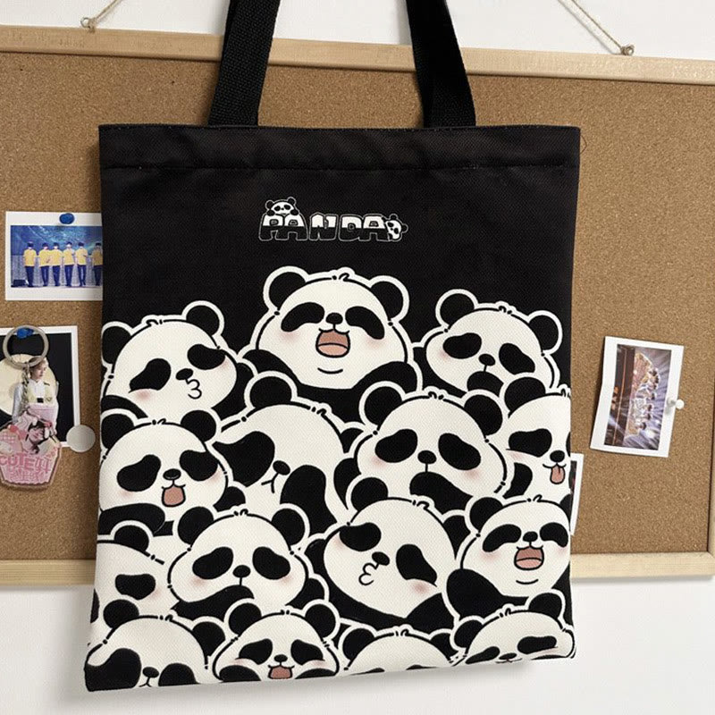 Buddhist Blessing Handmade Large Capacity Canvas Cute Panda Commuter Shopping Shoulder Bag