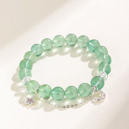 Buddhist Blessing Green Fluorite Beads Moon Star Peace Bracelet