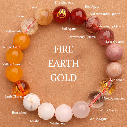 Buddhist Blessing Five Elements Various Agate Crystal Sun Stone Wisdom Bracelet