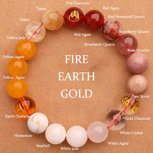 Buddhist Blessing Five Elements Various Agate Crystal Sun Stone Wisdom Bracelet