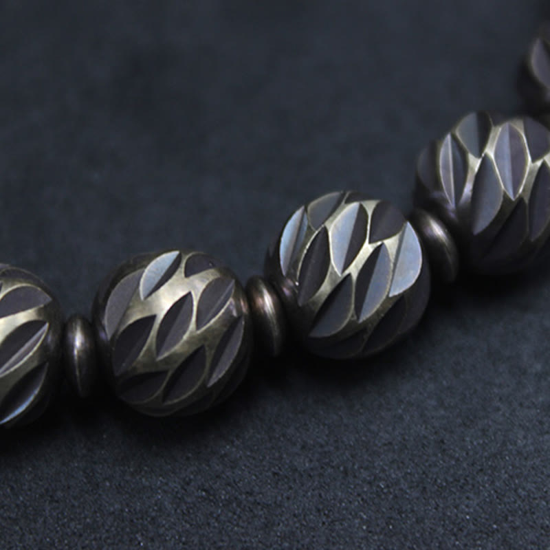 Buddhist Blessing Vintage Distressed Knife Carving Pattern Copper Brass Beads Wealth Bracelet