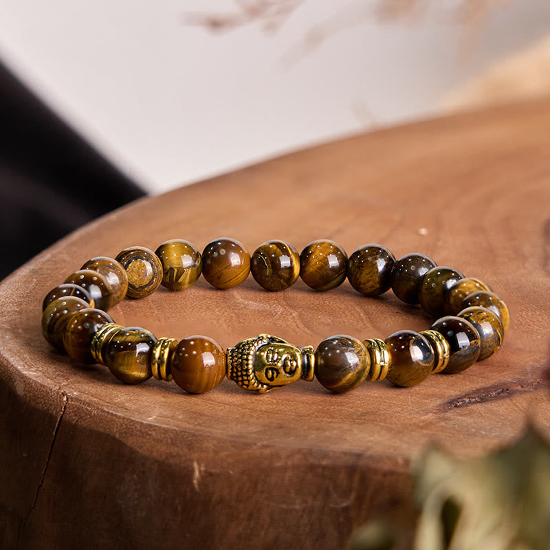 Buddhist Blessing Blue Green Red Tiger Eye Buddhist Blessing  Head Balance Bracelet