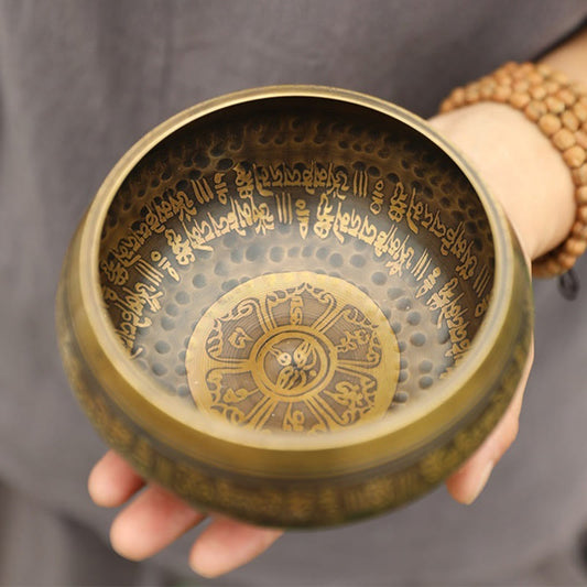 Buddhist Blessing Handmade Singing Bowl Scripture Sanskrit Pattern for Healing and Meditation Sound Bowl Set