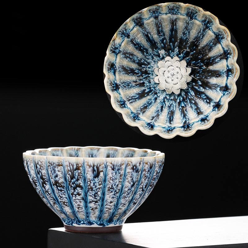 Buddhist Blessing Handmade Small Chinese Jianzhan Lotus Ceramic Teacup Kung Fu Tea Cup 80ml