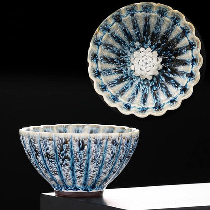 Buddhist Blessing Handmade Small Chinese Jianzhan Lotus Ceramic Teacup Kung Fu Tea Cup 80ml