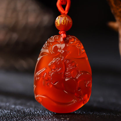 Buddhist Blessing Chinese Zodiac Red Agate Calm Necklace Pendant