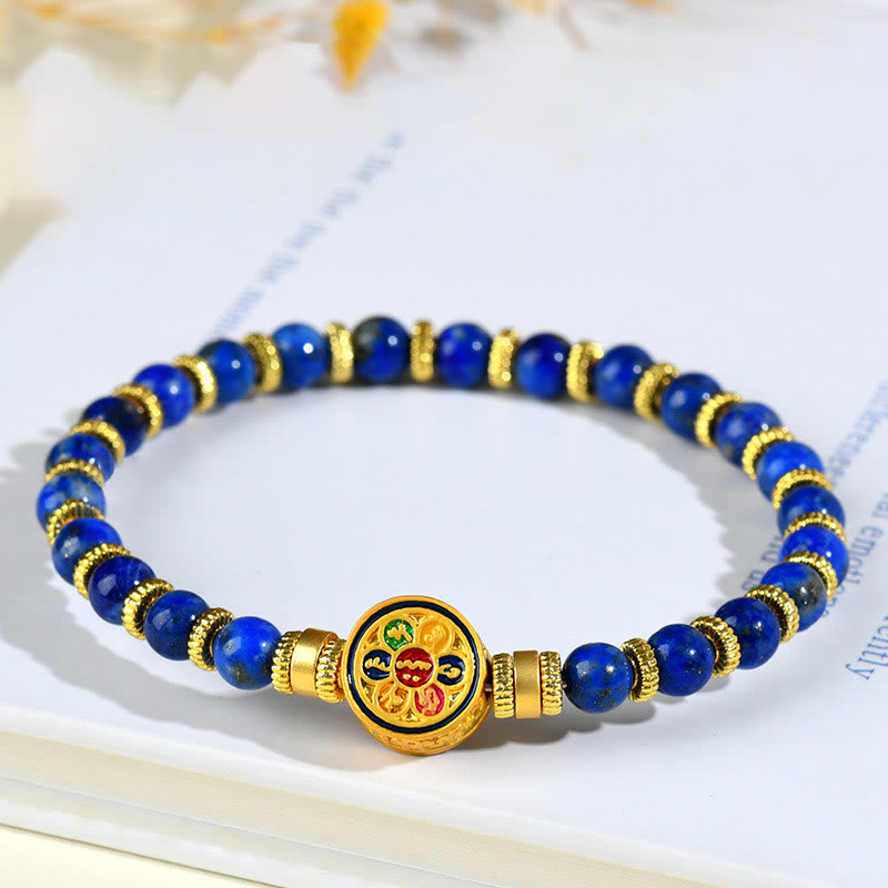 Buddhist Blessing Natural Lazurite Om Mani Padme Hum Bead Balance Bracelet