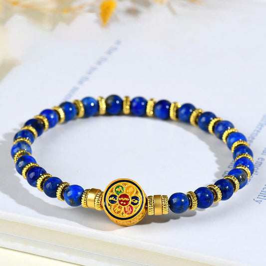 Buddhist Blessing Natural Lazurite Om Mani Padme Hum Bead Balance Bracelet