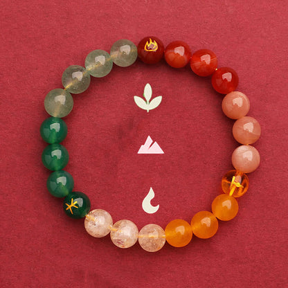 Buddhist Blessing Five Elements Various Agate Crystal Green Strawberry Quartz Sun Stone Wealth Bracelet
