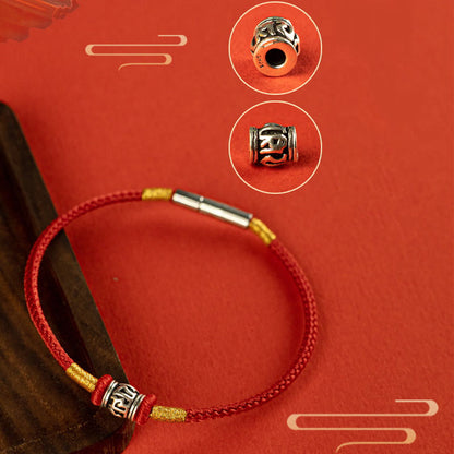 Buddhist Blessing Red String Black String Six True Words 925 Sterling Silver Peace Bracelet