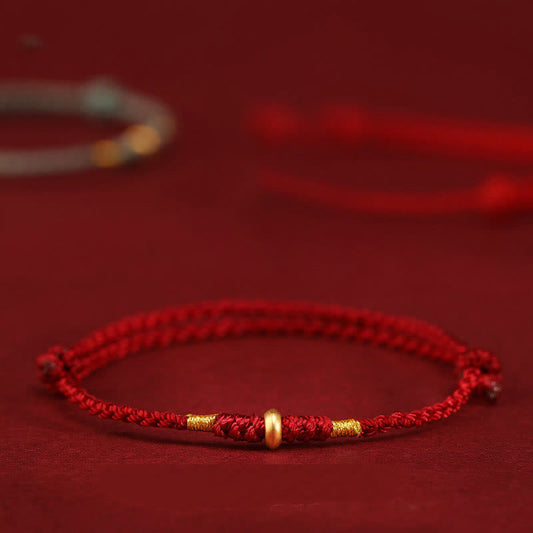 Buddhist Blessing 999 Gold Small Lucky Beads String Protection Luck Braided Bracelet Anklet