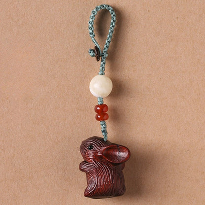 Buddhist Blessing Sandalwood Small Leaf Red Sandalwood Lucky Mini Rabbit Protection Key Chain Phone Hanging Decoration