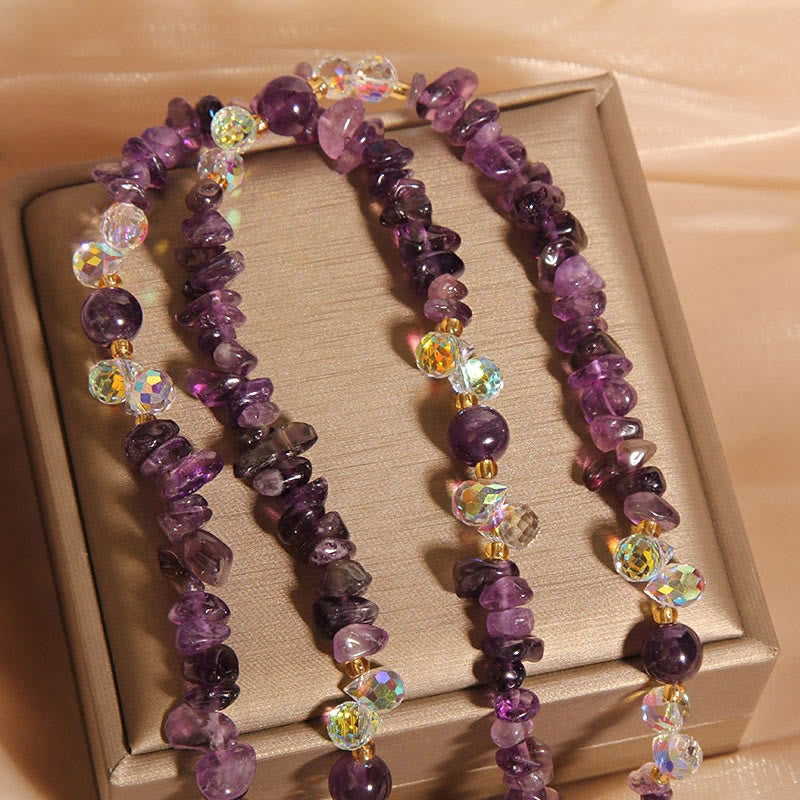 Buddhist Blessing Butterfly Flower Amethyst Strawberry Quartz Balance Necklace Pendant