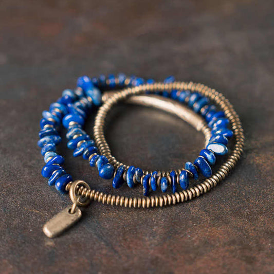 Buddhist Blessing Irregular Shape Triple Wrap Lazurite Balance Bracelet