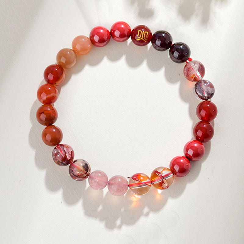 Buddhist Blessing Five Elements Various Agate Crystal Rutilated Quartz Tiger Eye Yellow Agate Citrine Luck Bracelet