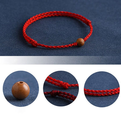 Buddhist Blessing Natural Peach Wood Bead Ward Off Evil Spirits Braided Bracelet
