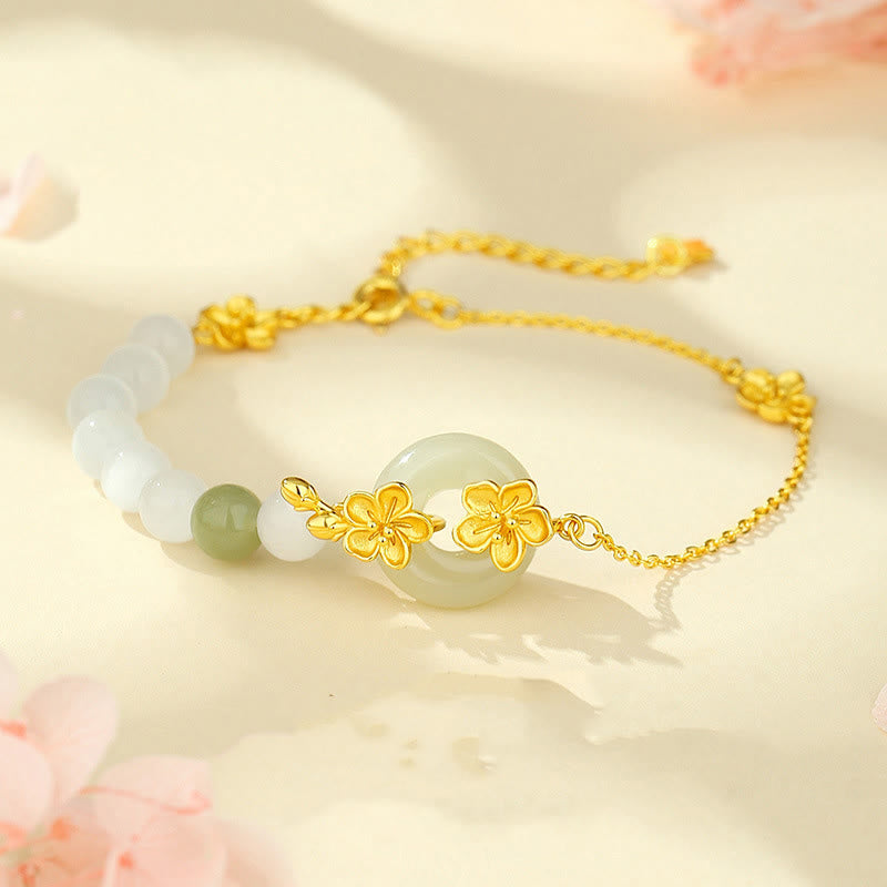 Buddhist Blessing Chrysoberyl Hetian Jade 999 Sterling Silver Love Bracelet