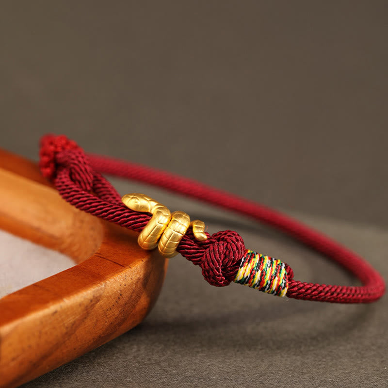 Buddhist Blessing 999 Gold Year of the Snake Design Handmade Luck Protection Rope Braided Bracelet