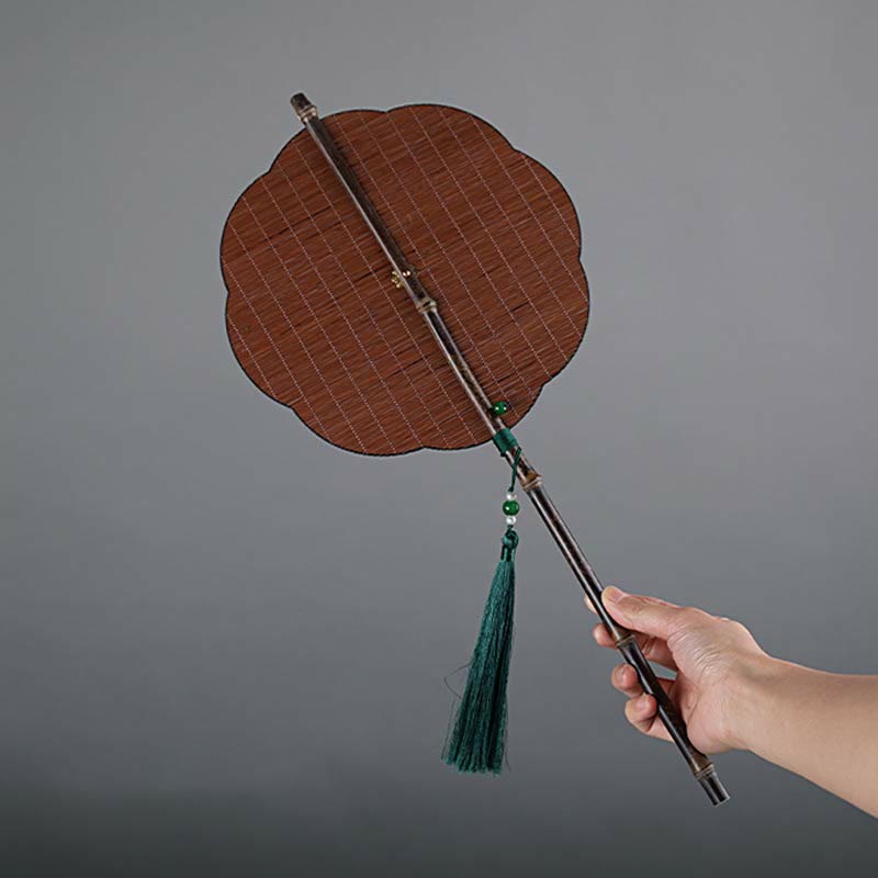Buddhist Blessing Chinese Style Handmade Bamboo Long Handle Portable Curlable Fan